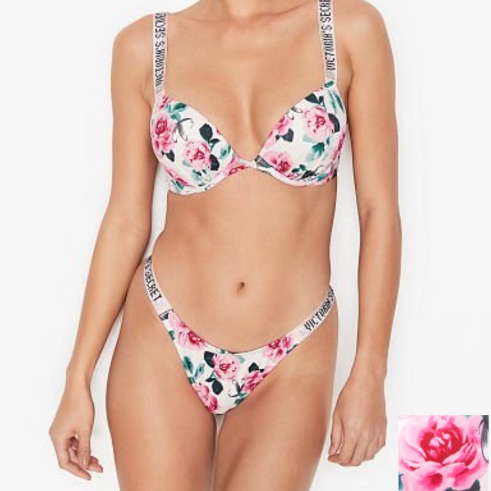 36D XL 2Pc Set BOMBSHELL Shine Strap Top + Brazilian Call me Rose Bikini Bottoms